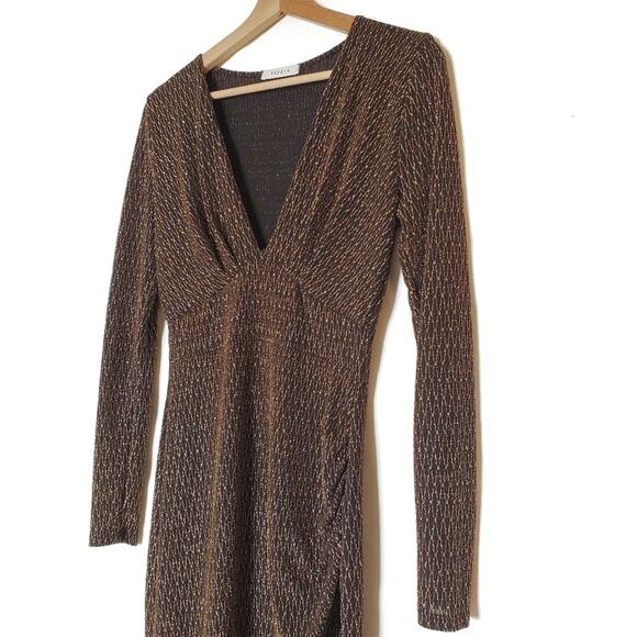 Papaya | Gold Metallic Thread Long Sleeve Dress - Picture 2 of 7